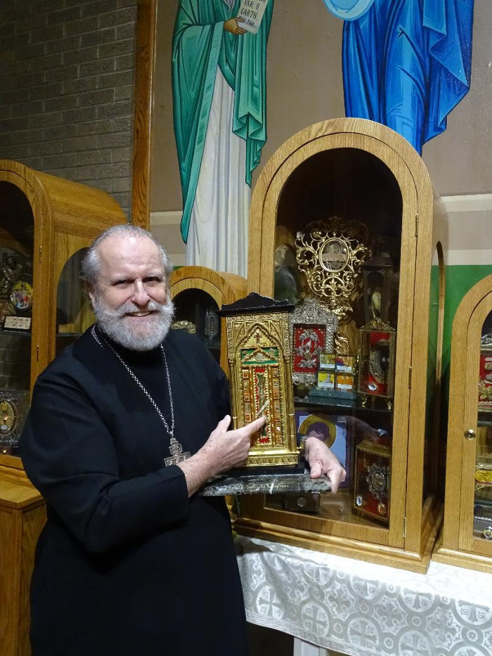 Fr Joseph Marquis with the relic of St Joseph of Arimathea